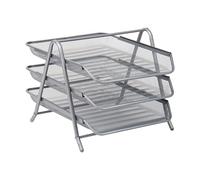 Organizador Escritorio Estante Clasificador De Papel De Metal, Bandeja De Papel, Organizador De Escritorio, Almacenamiento De Archivos, Oficina, Malla Metálica, 3/4 De Nivel(Silver,30 * 35 * 25CM)