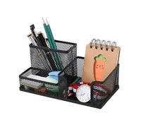 Organizador Escritorio Multifunctional Four-Grid Pen Holder Creative Metal Iron Three-Grid Storage Desktop Office Box Oficina(Black)