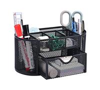 Organizador escritorio, organizador de oficina de malla de metal con cajón y porta lápices para bolígrafos, notas adhesivas, grapadoras, clips de carpeta, organizador de escritorio que ahorra espacio.
