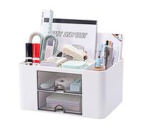 Organizador escritorio versátil con 5 compartimentos, 2 cajones y opciones de almacenamiento multifuncionales - ideal para suministros de oficina, artículos de papelería y accesorios de escritorio.