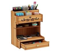 Organizador Escritorio Wooden Pen Holder with Drawer Multi-Functional Desktop Stationary Pencil Box Home Office Art Supplies Rack Oficina(Color 5)