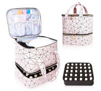 Organizador Esmaltes Uñas para 30 Botellas(15ml), BYLife Esmaltes Bolsa de Uñas de Doble Capa Estuche Manicura Grande Impermeable Bolsa de Cosméticos con Secciones de Almacenamiento