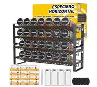 Organizador Especias Horizontal con 32 Frascos - Especieros para Cocina de Metal, Montaje en Pared o Encimera - Sistema Modular 2 Niveles + Recetario