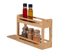 Relaxdays Extensible Especiero Bambú, Estantería Especias, 21,5x30,5x10,5 cm, 2 Baldas, Soporte Organizador Cocina de Pie, Natural