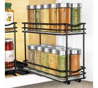 Organizador extra ble para especias LYNK PROFESSIONAL? para gabinetes de cocina - 10 cm de ancho - Caj n deslizable - Estantes deslizantes negros