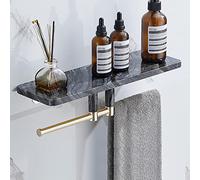 Organizador flotante de ducha de mármol y cobre, estante de almacenamiento montado en la pared para artículos de tocador, cosméticos, cocina, condimentos, botellas y toallas, 50 cm con varilla, color