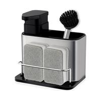Organizador Fregadero Cocina con Cepillo y Estropajo, Dispensador Jabón Cocina de Acero Inoxidable y Porta Esponja, Organizador Estropajo Fregadero, Dispensador de Jabón Cocina y Soporte para Esponja