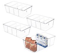 Organizador Frigorifico Set de 2 Organizadora para Cocina Organizador Nevera con 4 compartimentos,sin BPA,ideal para almacenar bolsitas de té,snacks y especias(Transparente)