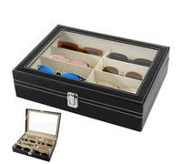 Organizador Gafas de Sol con 8 Compartimentos, Expositor Gafas de Sol con Ventana de Visualización, Caja Gafas de Piel Sintética para Hombres y Mujeres (Negro)