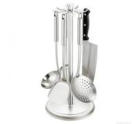 Organizador giratorio de utensilios - Estante de cocina de aluminio espacial, soporte de 8 ganchos | Soporte de utensilios de cocina de 360 grados para barra de agitación para el hogar, restaurante