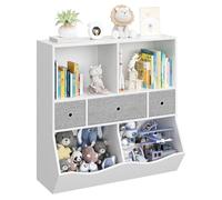Organizador infantil multifuncional para juguetes y libros - Estantería con 7 compartimentos y 3 cajones móviles - Montaje sencillo y resistente - Para habitación, sala de juegos o escuela - blanco