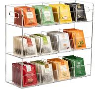 Organizador Infusiones Acrilico con 12 Compartimentos para 216 Bolsitas de Té Bolsas de Té Estante Estación Té Vertical Caja Te Transparente Metacrilato Moderno Porta bolsitas de te No Se Deforma