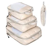 Organizador Maleta Compression Packing Cubes Organizadores Maletas de Viaje Expandibles Organizador de Equipaje Impermeable Organizadores de Viaje Cubos de Embalaje, Beige 3 Piezas