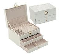 Organizador Maquillaje Caja de joyería Cuero 3 Niveles Gran Capacidad, Caja Almacenamiento cosméticos, Collar, Pendiente, Anillo, Regalos for Mujeres Vanity(C)