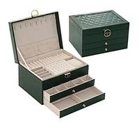 Organizador Maquillaje Caja de joyería Cuero 3 Niveles Gran Capacidad, Caja Almacenamiento cosméticos, Collar, Pendiente, Anillo, Regalos for Mujeres Vanity(B)