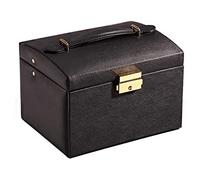 Organizador Maquillaje Estuche cosmético de Cuero PU Tres Capas Exquisito a la Moda con Cerradura y Espejo Estante joyería Viaje Caja Regalo Almacenamiento Vanity(C)