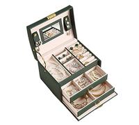 Organizador Maquillaje Estuche cosmético de Cuero PU Tres Capas Exquisito a la Moda con Cerradura y Espejo Estante joyería Viaje Caja Regalo Almacenamiento Vanity(G)