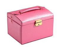 Organizador Maquillaje Estuche cosmético de Cuero PU Tres Capas Exquisito a la Moda con Cerradura y Espejo Estante joyería Viaje Caja Regalo Almacenamiento Vanity(A)