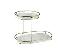 Organizador Maquillaje Partita de Almacenamiento cosmético encimera Estante múltiples Capas Cosmética Bandeja mármol Vanity(White,S)