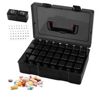 Organizador mensual de pastillas Pastillero colorido de 31 días con compartimentos AM PM Organizador de medicamentos con etiquetas Caja de mes negra Medicina de viaje