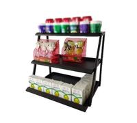 Organizador Metálico De 3 Niveles Para Dulces De Mostrador, Expositor Multifuncional De Snacks, Expositor De Snacks Para Tiendas, Para Despensa, Oficina, Tienda, Dormitorio(Black,60x33x40 cm)