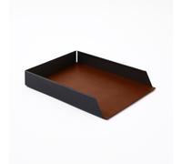 Organizador Papeles Apilable Escritorio Acero Negro Mate y Cuero Marrón Naranja