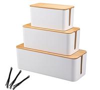 Organizador para Caja de gestión de Cables, Juego de 3 tamaños, Organizador de Cables de Madera, Organizador de Cables de Escritorio, para Cables de TV, Ordenador, Router, hub USB