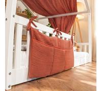 Organizador para camas casita de muselina en color moca – Bolsillo de cama con 3 compartimentos para cuna y cama casita