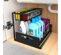 Organizador para debajo del fregadero, almacenamiento multiusos para baño y cocina con cajón deslizante, estante extraíble de 2 niveles, solución de almacenamiento compacta para espacios organizados