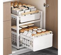 Organizador para debajo del fregadero, estante de almacenamiento deslizante para armario de cocina, unidad de ahorro de espacio con cajones extraíbles, color blanco, 24,5 x 39 x 42 cm, solución de