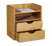 Relaxdays Organizador de Escritorio de Bambú con 2 Estantes Extraíbles y Caja de Almacenamiento para Oficina, 19.5 x 13 x 21 cm