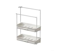 Organizador para fregadero de cocina con soporte de esponja, dispensador de jabón, estante para cepillos y almacenamiento de paños de secado colgantes para encimera organizada (doble capa)