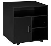 Organizador para impresora Homcom, mueble de almacenamiento para la oficina con 3 compartimentos y una bandeja grande, fabricado en tablero de partículas, color negro. Negro