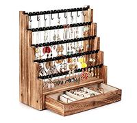 Organizador para pendientes, organizador de joyas para mujer con cajón de madera, soporte para exhibición de joyas para collares, pendientes, pulseras y anillos, 5 capas, 175 agujeros para colgar