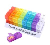 Organizador píldoras mensuales | Caja expediente mensual | Organizador medicamentos 2 veces día con 32 compartimentos | Organizadores dispensadores tabletas independientes portátiles para viajes