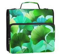 Organizador profesional con cremallera de 1 1/2 pulgadas, 3 anillas, anillas en D, hojas de ginkgo vibrantes, color verde azulado, carpeta de almacenamiento con asa, bolsa con correa para la escuela