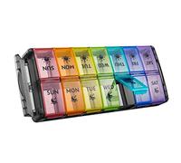 Organizador semanal de pastillas 2 veces al día extra grande 7 días fácil de llenar 2020 nueva versión NuLeaf AM PM Pill Box XL Large Daily Pill Cases Medicine Box - Rainbow Black (patente registrada)