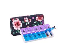 Organizador semanal de pastillas 2 veces al día, pastillero Zumd para 7 días con bonito estuche de tela acolchada con cremallera, pastillero de viaje Am Pm para organizador de medicamentos vitamínicos