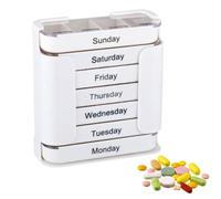 Organizador semanal de píldoras, 4.72 x 4.53 x 1.97 pulgadas, de medicamentos para 7 días con 4 compartimentos por día, portátil para tableta para viajes en casa, trabajo y semana de