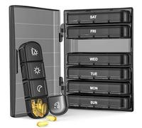 Organizador semanal de píldoras 4 veces al día, pastillero portátil para 7 días por la mañana y noche, pastillero negro diario para medicamentos, vitaminas, aceites de pescado, suplementos