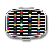 Organizador semanal de píldoras AM/PM a rayas de lunares arcoíris en blanco y negro. Organizador de pastillas de viaje portátil y compacto resistente al agua. Pastillero pequeño para soporte de
