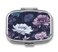 Organizador semanal de píldoras AM/PM con flores marchitas moradas. Organizador de pastillas de viaje portátil y compacto resistente al agua. Pastillero pequeño para soporte de medicamentos para