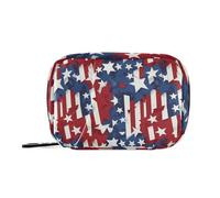 Organizador semanal de píldoras estilo banderas americanas con cremallera para viajes, contenedor de medicamentos, pastillero, 7 días, azul y rojo