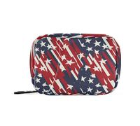 Organizador semanal de píldoras estilo banderas americanas con cremallera para viajes, contenedor de medicamentos, pastillero, 7 días, rojo y azul