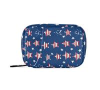 Organizador semanal de píldoras estilo banderas americanas con cremallera para viajes, contenedor de medicamentos, pastillero, 7 días, azul