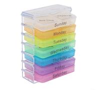 Organizador semanal grande de medicamentos con 28 cajas pequeñas para dosificación cuatro veces diaria, incluye estuche de almacenamiento transparente y días codificados por colores para un fácil