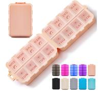 Organizador semanal plegable de píldoras 2 veces al día con 2 compartimentos adicionales, etiquetas grabadas, caja de medicamentos portátil para 7 días AM PM, dispensador de pastillas de viaje semanal