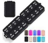 Organizador semanal plegable de píldoras 2 veces al día con 2 compartimentos adicionales (etiquetas impresas transparentes) - Caja de medicamentos portátil para 7 días AM PM, pastillero de viaje