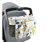 Organizador universal para cochecito de bebé con portavasos aislado y correas ajustables, bolsa de cochecito para manillar de cochecito, se adapta a la mayoría de cochecitos (blanco, estampado animal)