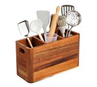 Organizador Utensilios Cocina Madera 2 3 4 Compartimentos Estilo Farmhouse Para Encimera Para Cucharas Espátulas Recipiente Madera Acacia Para Cocina Regalo Inauguración Con Orificios De Drenaje Y Asa
